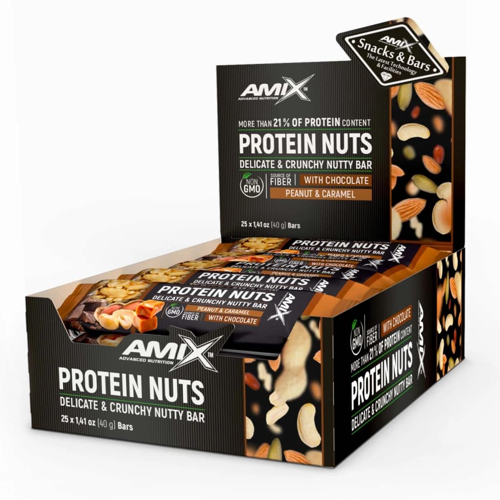 Amix Protein Nuts Crunchy Nutty Bar 25x40g – Cacahuète & Caramel