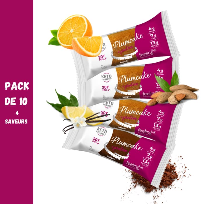 Feeling Ok, Pack Découverte : 10 PlumCakes, Mini Cake Proteiné. (EXP: 31/07/2025)