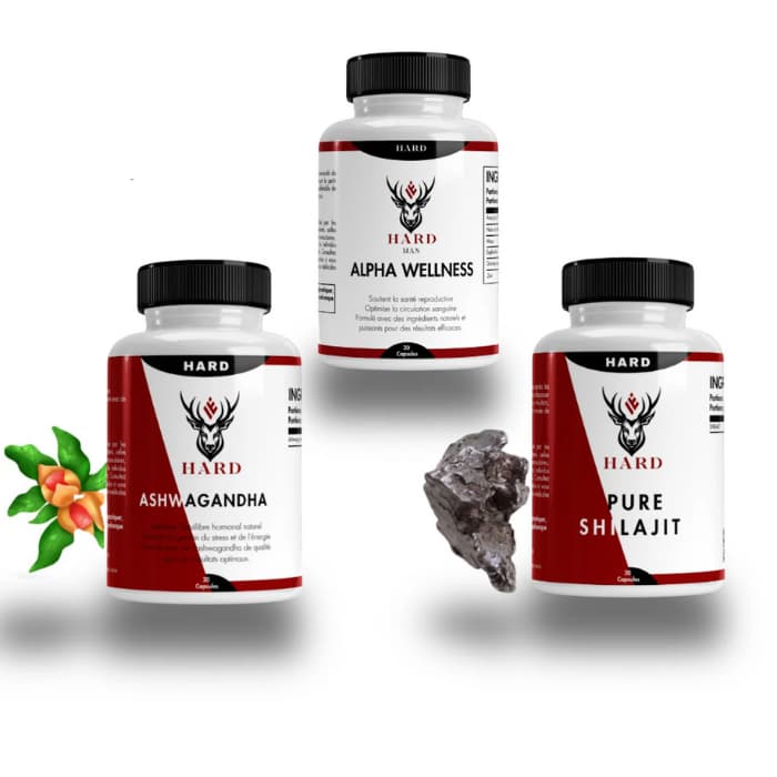 حزمة «Hard™ Vitalité Homme» – أشواغاندا + شيلاجيت + ألفا ويلنس | التستوستيرون والطاقة والأداء