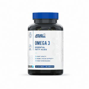 Oméga 3 Applied Nutrition, nouvel emballage, flacon de 100 capsules sur fond blanc