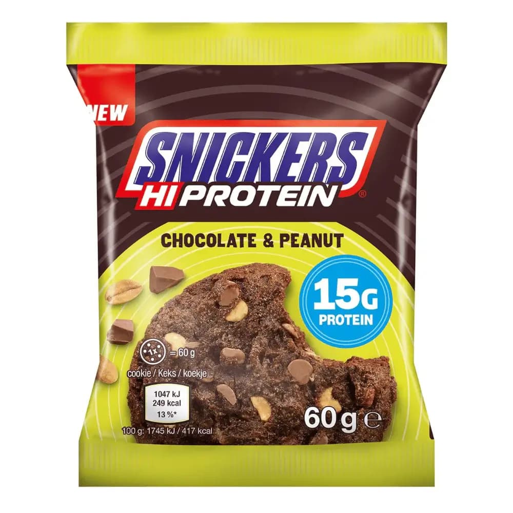 Snickers HiProtein Boite de 12 Cookies 60g Chocolat et Cacahuètes