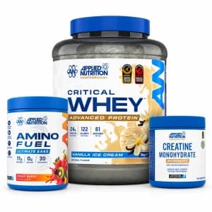 Critical Whey, EAA & Créatine Applied Nutrition : les 3 produits de la sélection par défaut sur fond blanc