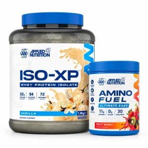 ISO-XP & Amino Fuel EAA Applied Nutrition : les 2 produits de la sélection par défaut sur fond blanc