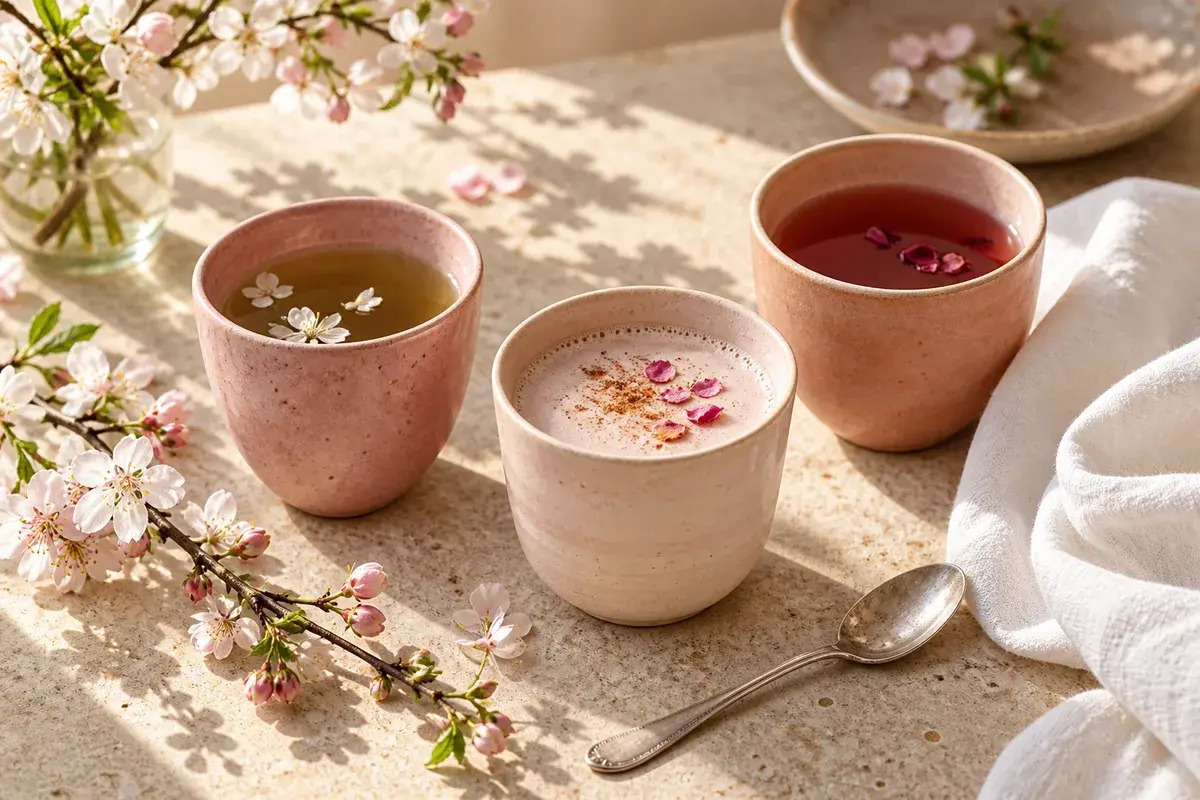 Une composition de tasses roses et pêche
