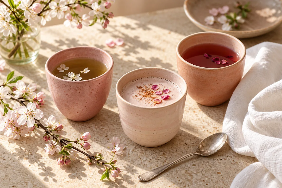 Une composition de tasses roses et pêche