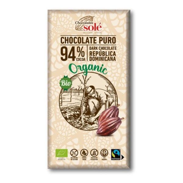 Chocolates Solé, Chocolat noir 94% Cacao Bio, 100g