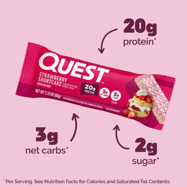 Quest Bar Strawberry Shortcake – 20 g Protéines, 3 g Net-Carbs – Image 3