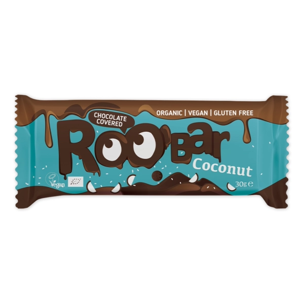 ROO’Bar, Barre Energetique, Noix de Coco enrobée au Chocolat, 30g