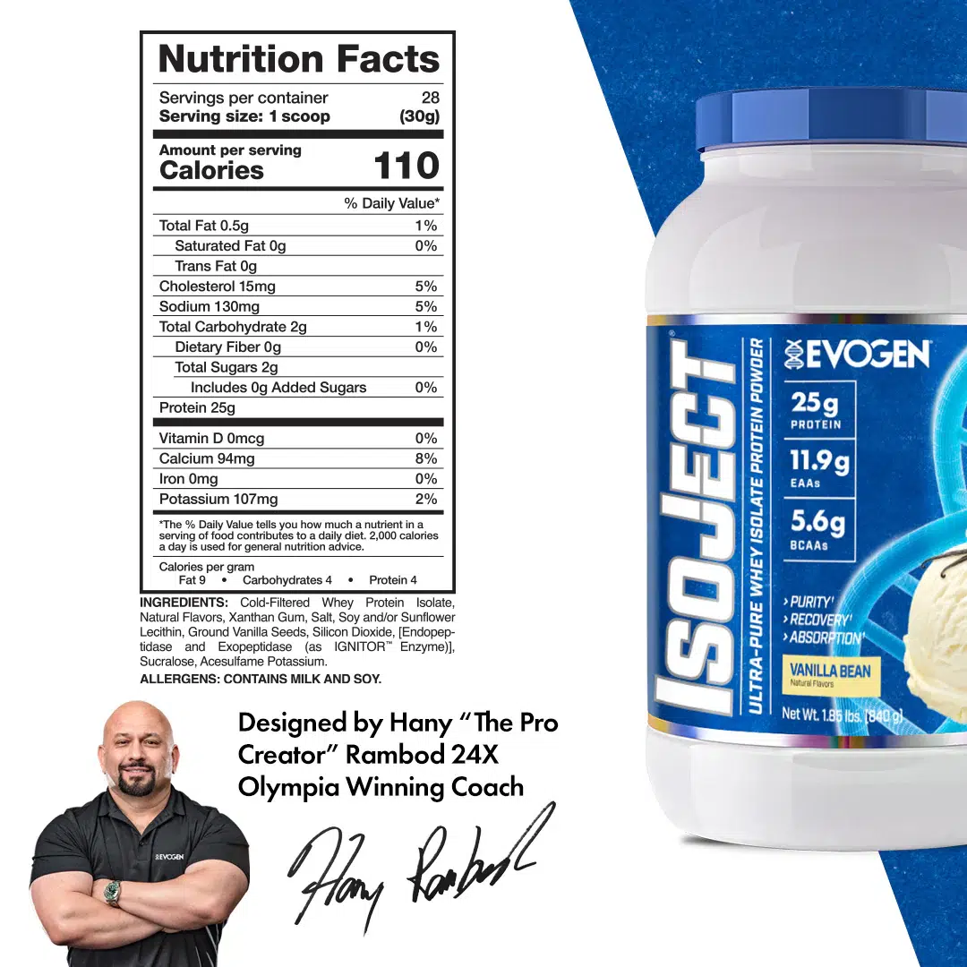 Evogen Nutrition، IsoJect، بروتين عزل نقي، نكهة الفانيليا، 840 غرام – Image 3