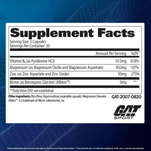 GAT, ZMA-T, Zinc, Magnesium, B6 + Boron, 90 capsules. - Image 6