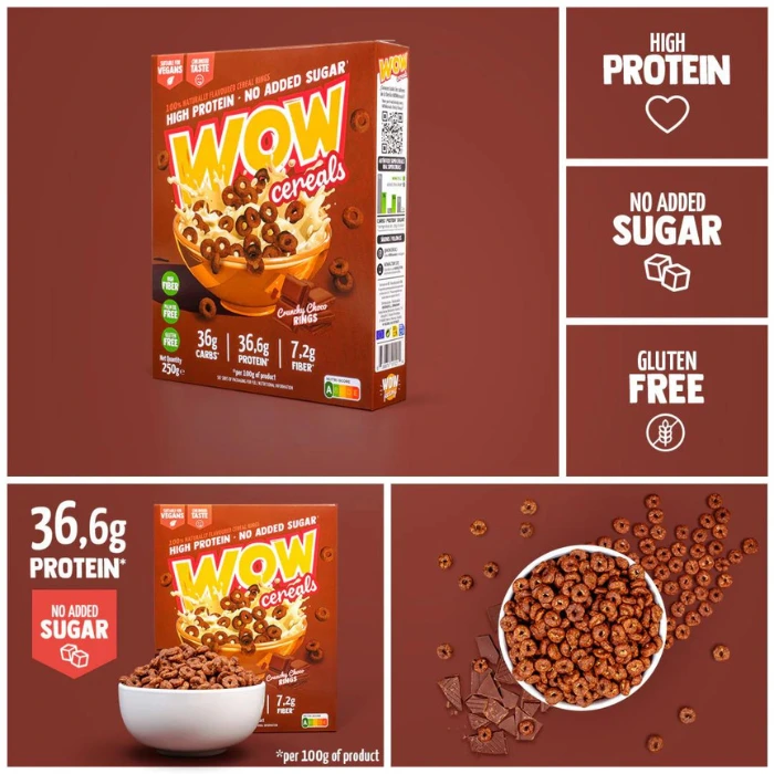 Wow Cereal - Céréales Protéinées Sans Sucre Saveur Chocolat - 250g – Image 2
