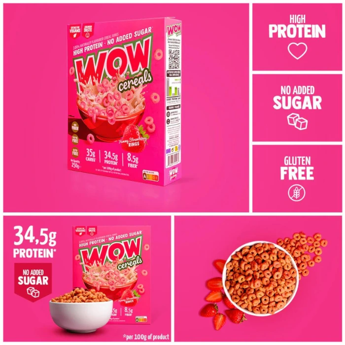 Wow Cereal - Céréales Protéinées Sans Sucre Saveur Fraise - 250g - Image 2