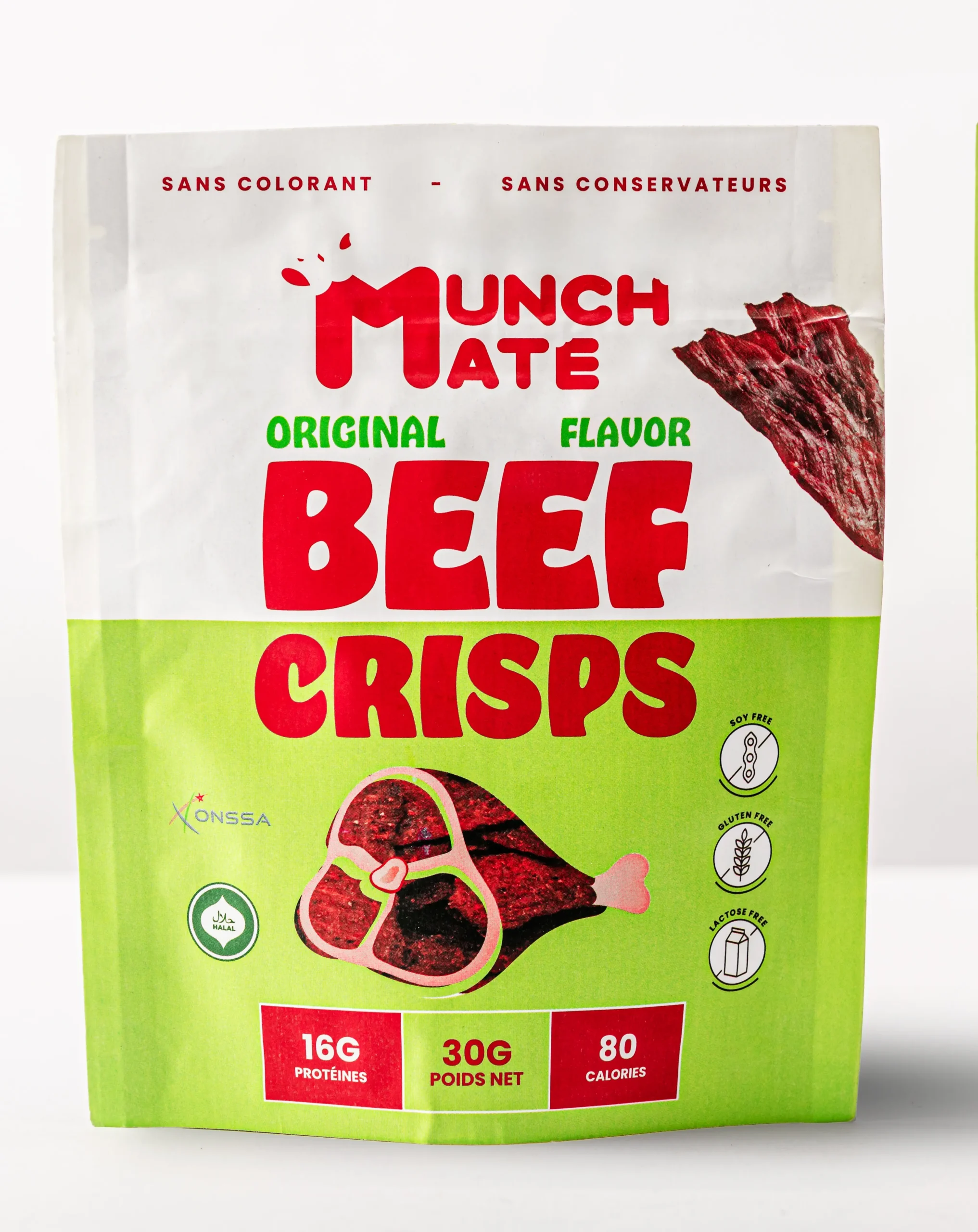 Munch Mate, Original Beef Crisps, 16g protéines, 80 calories