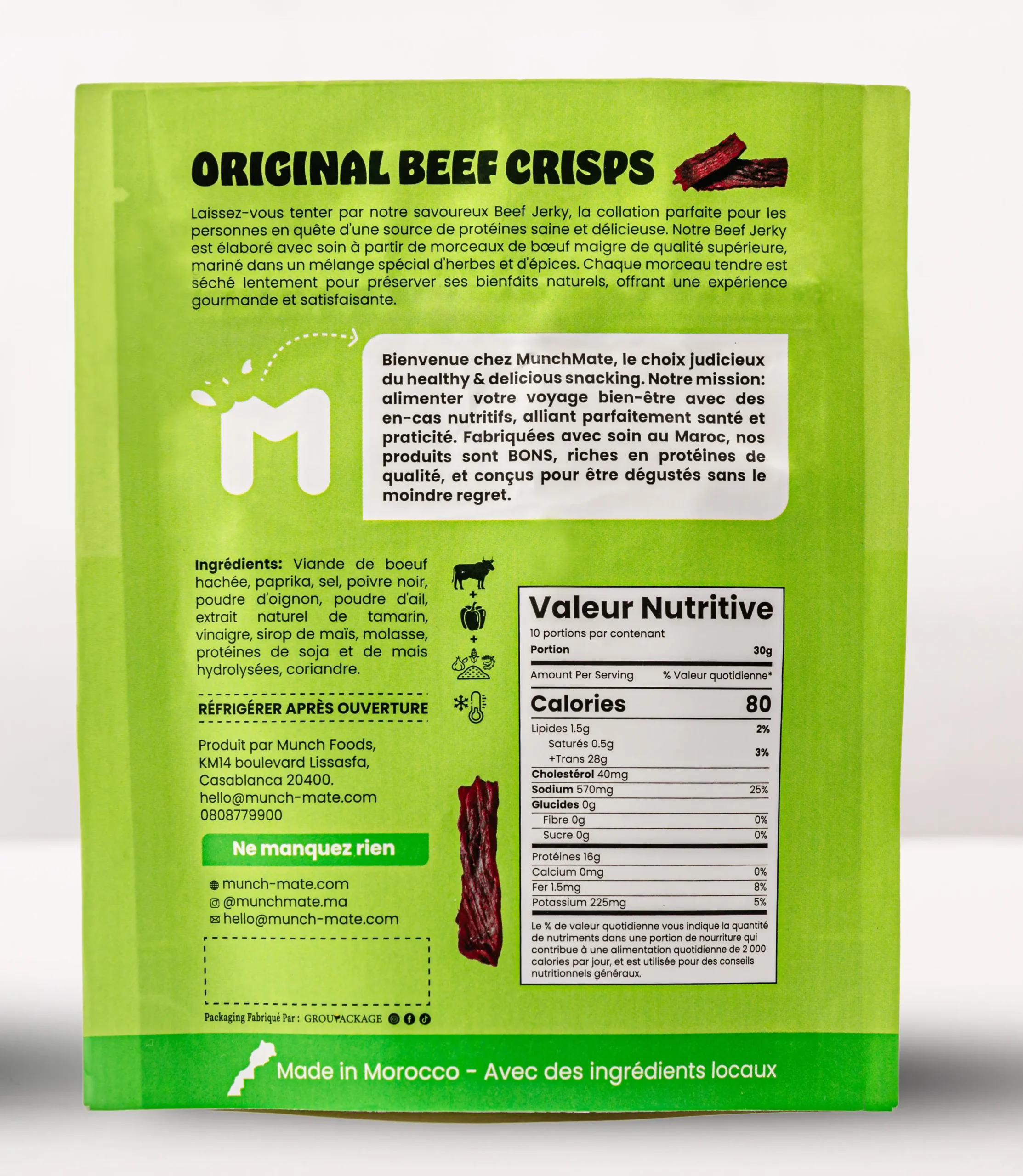 Munch Mate, Original Beef Crisps, 16g protéines, 80 calories - Image 2