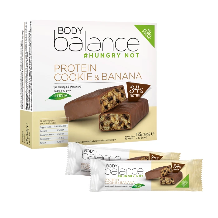 Body Balance, 3x Barres Protéinées 34% Cookie & Banane, 135g