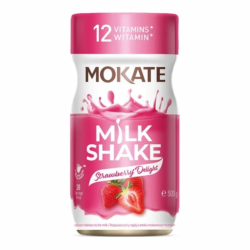 MilkShake Fraise, 12 Vitamins, 500g Mokate
