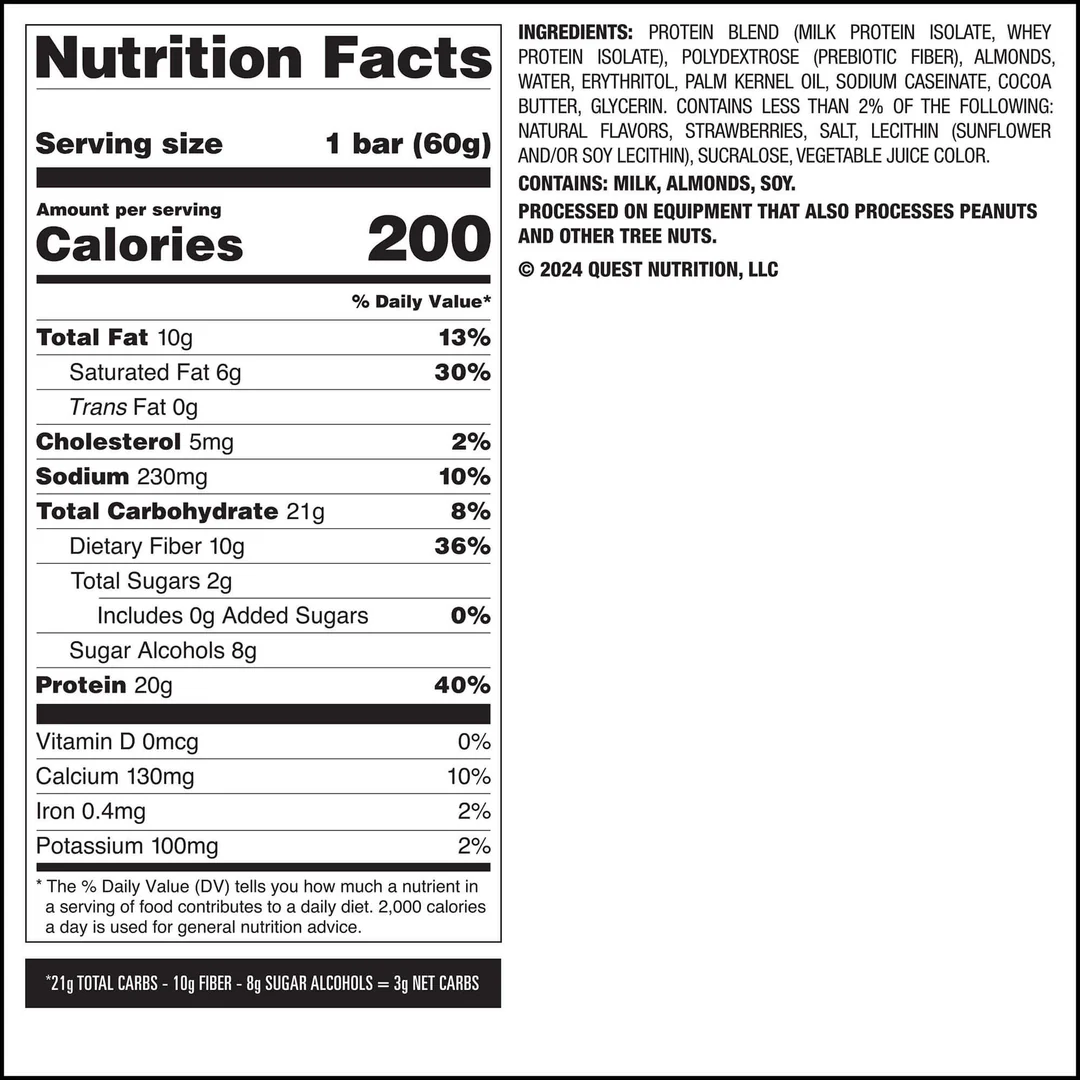 Quest Bar Strawberry Shortcake – 20 g Protéines, 3 g Net-Carbs – Image 4