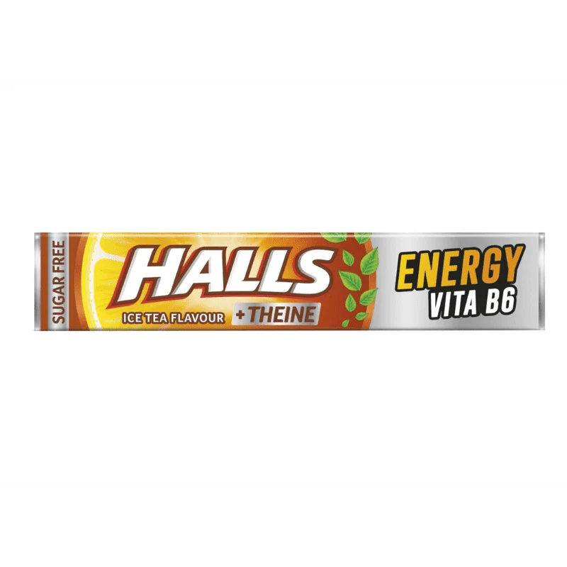 Halls Energy Theine + Vitamin B6s – Sugar-free – Iced Tea flavour – 32 g