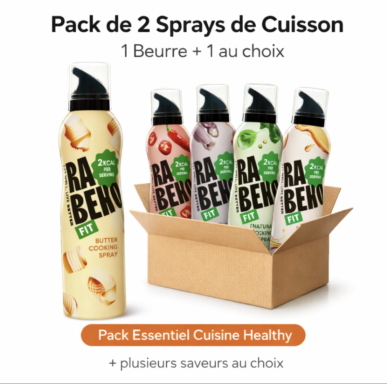 Rabeko Pack 2 Sprays de Cuisson Healthy – Beurre + 1 au Choix