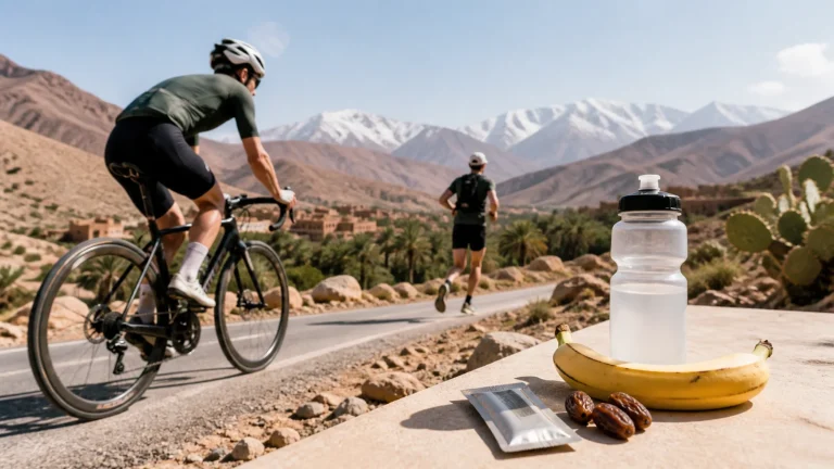 Cycliste utilisant un gel énergétique et une boisson glucidique pendant un effort long