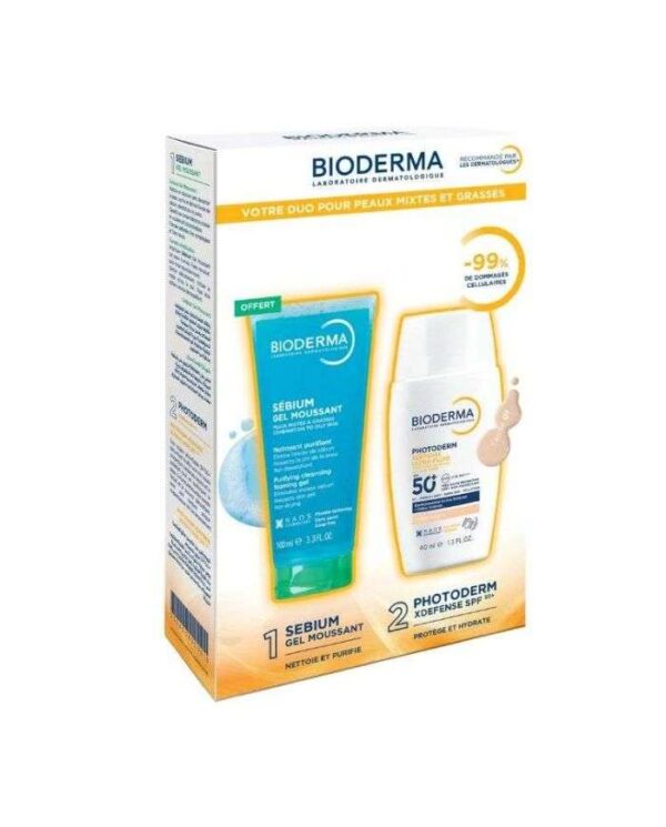 Bioderma Photoderm Coffret XDefense Ultra-Fluid SPF 50+ Teinte 01 et Sébium Gel Moussant – 40 ml + 100 ml