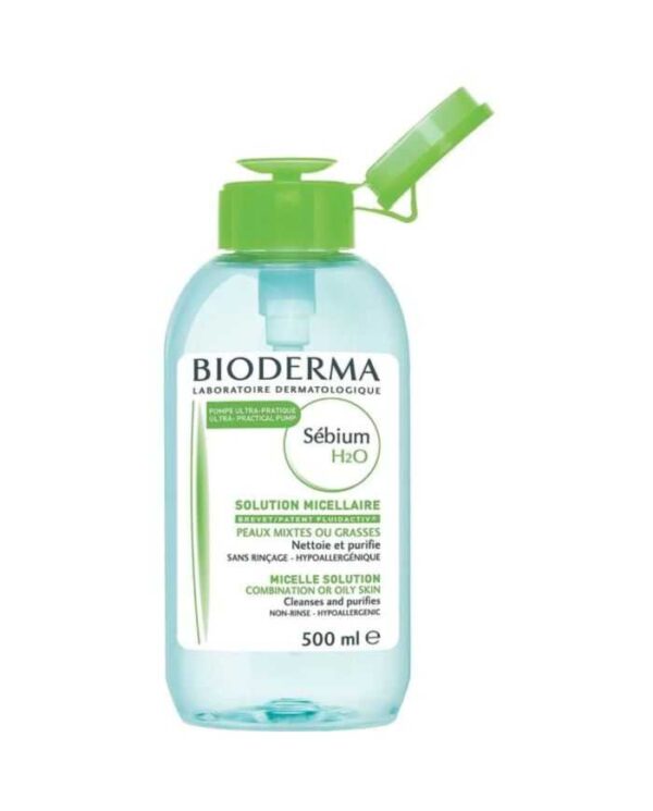 Bioderma Sébium H2O Eau Micellaire — Pompe Inversée – 500 ml