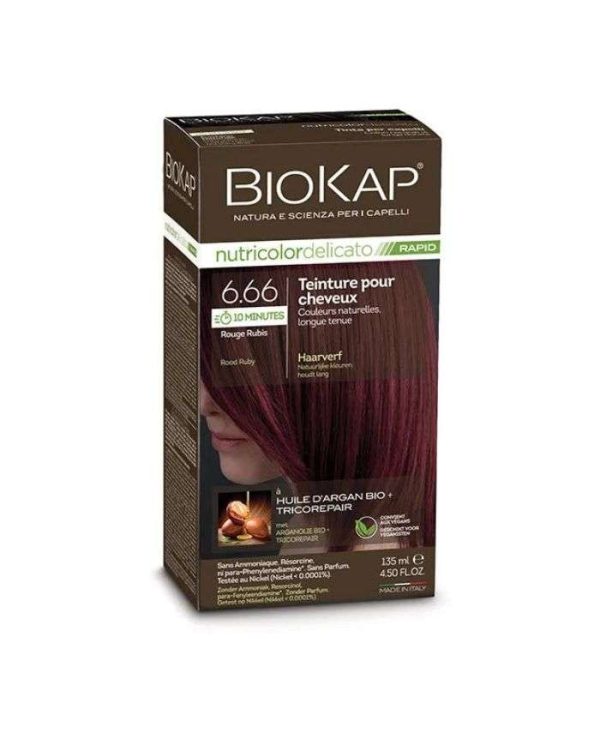 BioKap Nutricolor Delicato Rapid Coloration 6.66 Rouge rubis – 135 ml