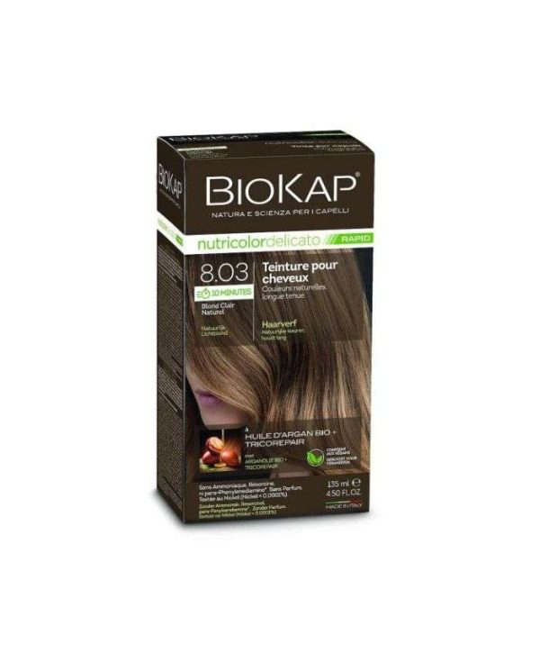 BioKap Nutricolor Delicato Rapid Coloration 8.03 Blond clair naturel – 135 ml