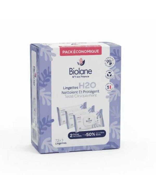 Biolane Lingettes H2O Pack économique – 3 × 72
