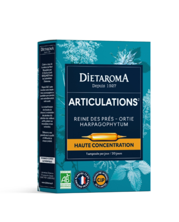 Dietaroma Articulations Bio Reine des Prés Ortie Harpagophytum – 20 ampoules de 10 ml