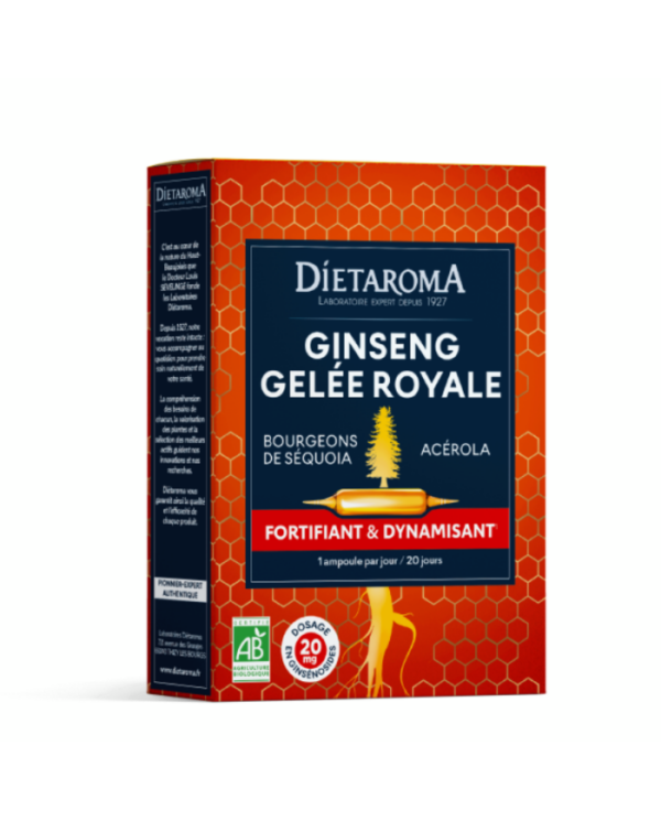 Dietaroma Ginseng Gelée Royale Acérola – 20 ampoules de 10 ml