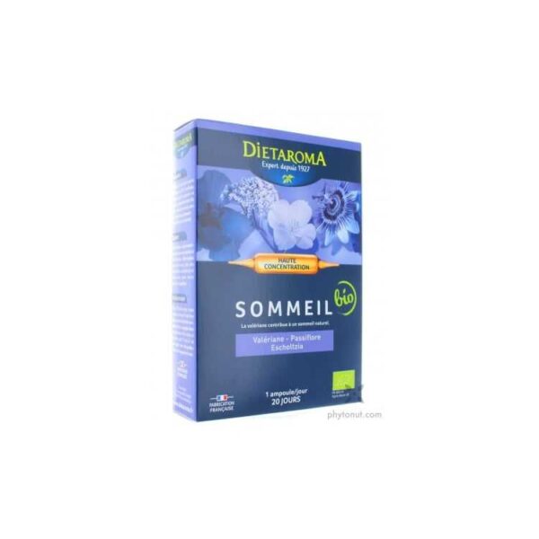 Dietaroma Sommeil Bio Valériane Passiflore Eschscholtzia – 20 ampoules