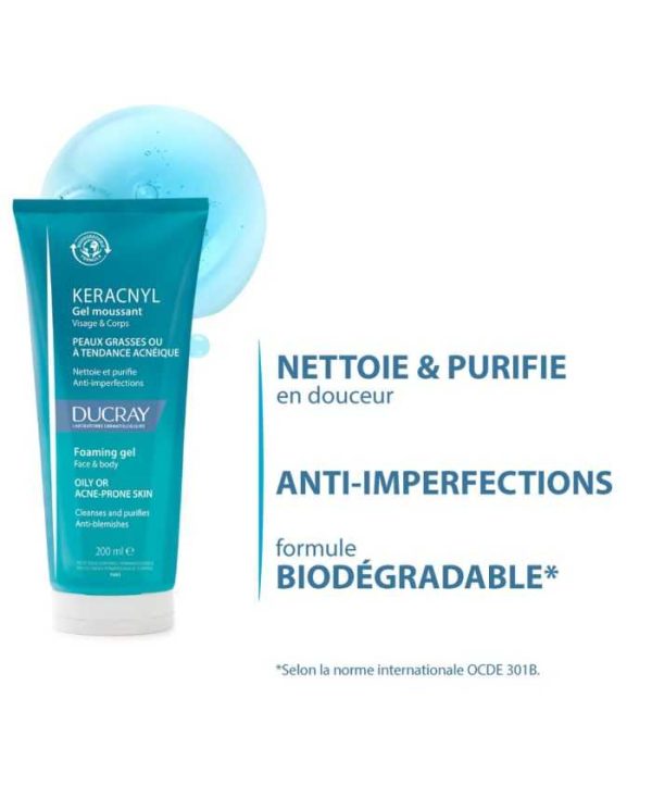 Ducray Keracnyl Gel Moussant Visage et Corps – 200 ml