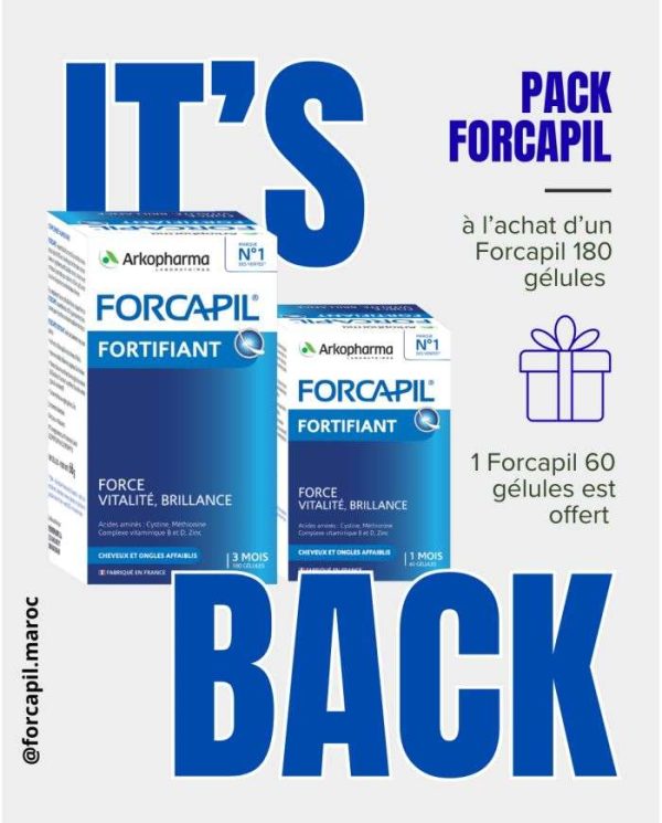 Forcapil Fortifiant Cheveux & Ongles – pack 180 + 60 gélules