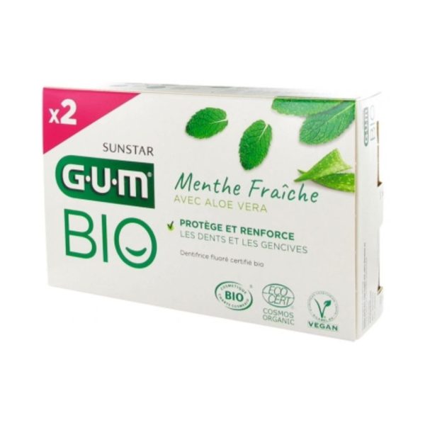 GUM Dentifrice Menthe Fraîche Aloe Vera Bio Lot de 2 X – 2 x 75 ml