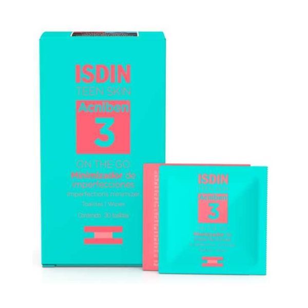 ISDIN Acniben 3 On The Go Lingettes Minimiseur d’Imperfections – 30 lingettes
