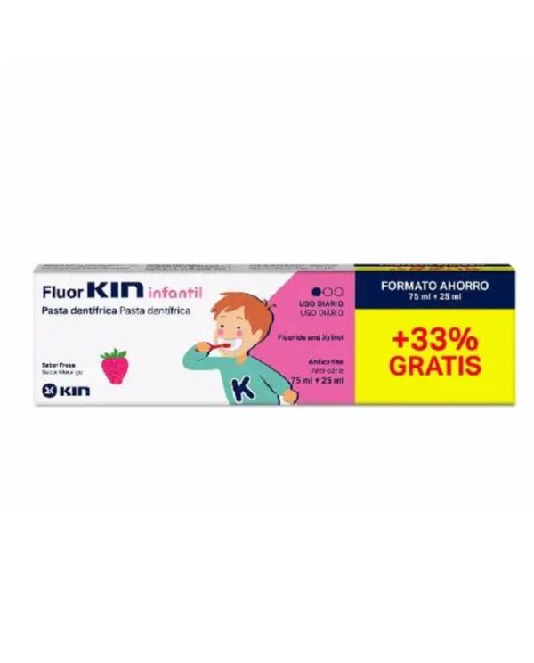 KIN Dentifrice Fluor Enfant Fraise – 75 ml + 25 ml