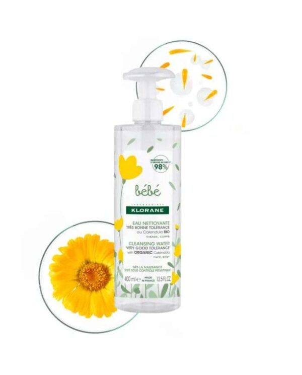 Klorane Bébé Eau nettoyante au Calendula Bio – 400 ml
