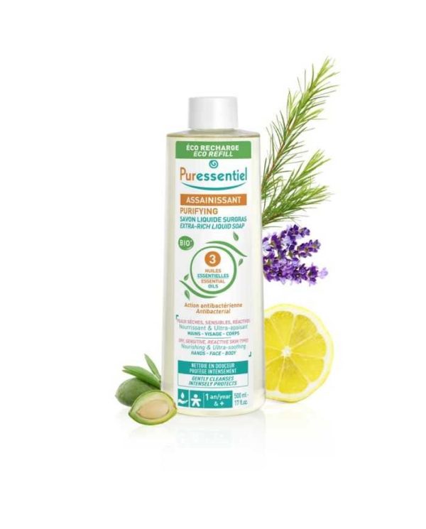 Puressentiel Savon Liquide Surgras Assainissant Éco-Recharge – 500 ml