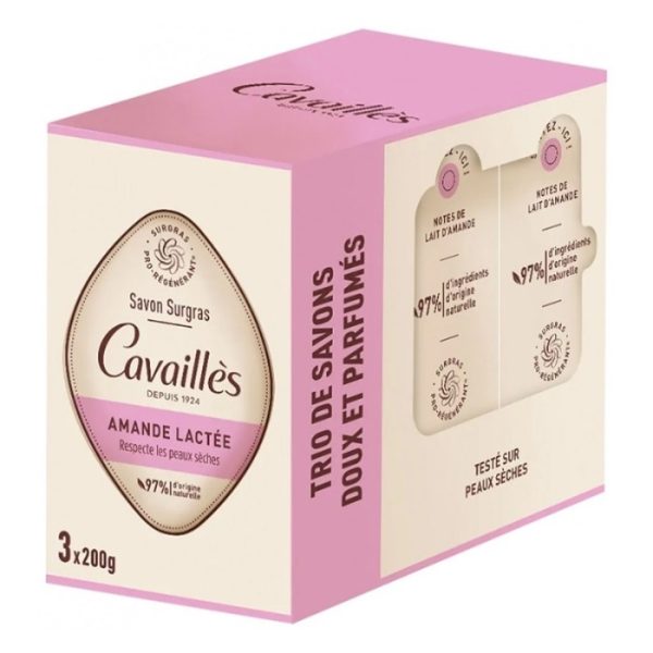 Rogé Cavaillès Trio de Savons Doux et Parfumés Amande Lactée – 3 x 200 g