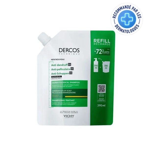 Vichy Dercos DS Recharge Shampooing Anti-Pelliculaire Cheveux Secs – 390 ml