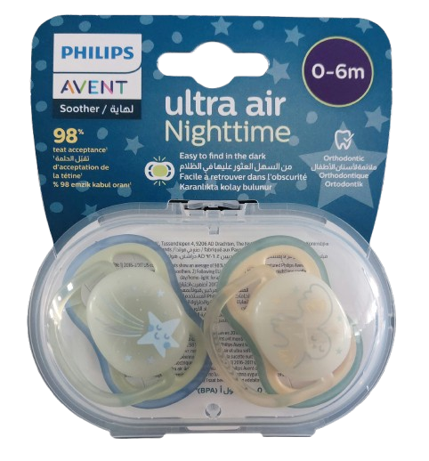 Philips Avent Ultra Air Nighttime SCF376/18 – 2 sucettes garçon, 0–6 mois